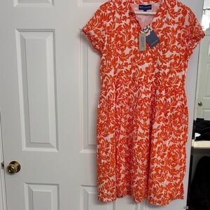 NWT Ro's Garden orange and white floral dress sz L